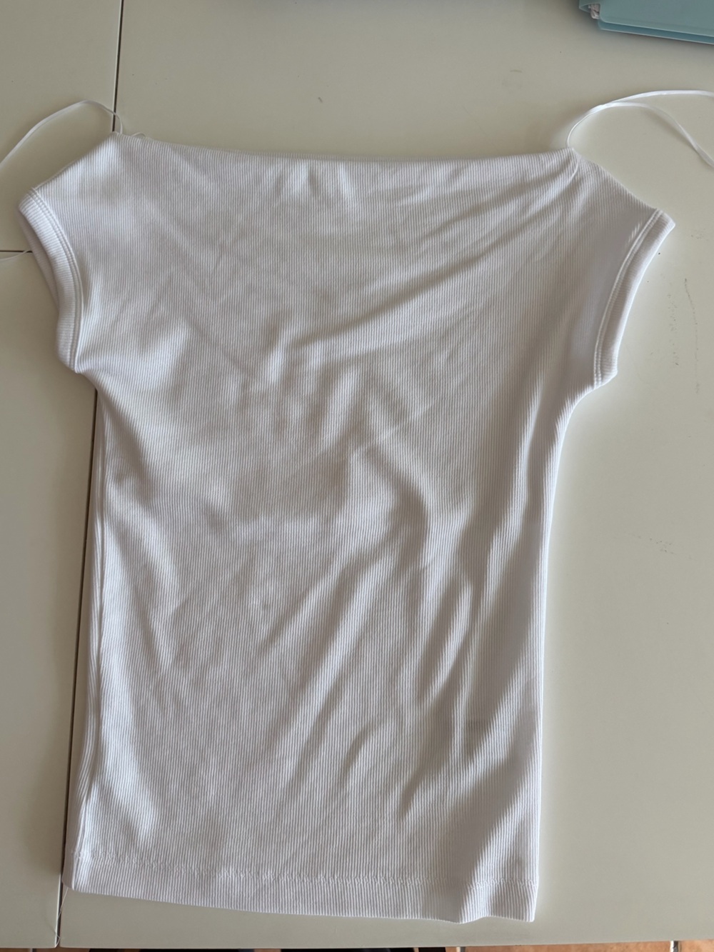 Zara White Ribbed Boatneck Short-Sleeve Top